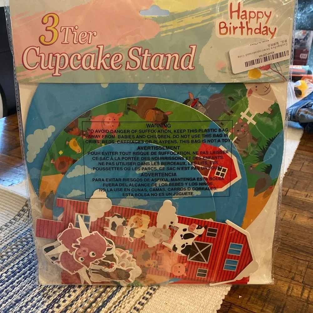 Farm Animal Cupcake Stand and Toppers Set